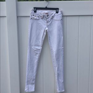 True Religion white Jeans with tan stitching